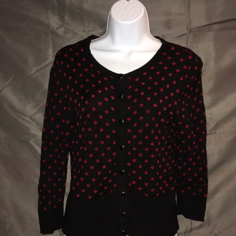 Red Black Polka Dot Cardigan Sweater